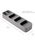 Slick And Dead Simple Kitchen Drawer Organizer Tray With Stackable Compartments For Killer Silverware Sorting and No Sweat Flatware Storage Setup In Sleek Grey dimensions 39.5 cm x 11 cm x 5.7 cm