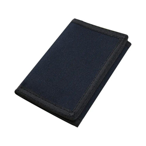 RFID Blocking Canvas Wallet For Men And Women, Camouflage Trifold Outdoor Wallet with Velcro, closed view showing black exterior