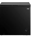 Top Shelf 7.0 Cu Ft Chest Freezer In Black With A Nifty Basket And No Sweat Defrost Drain, compact design, front view.