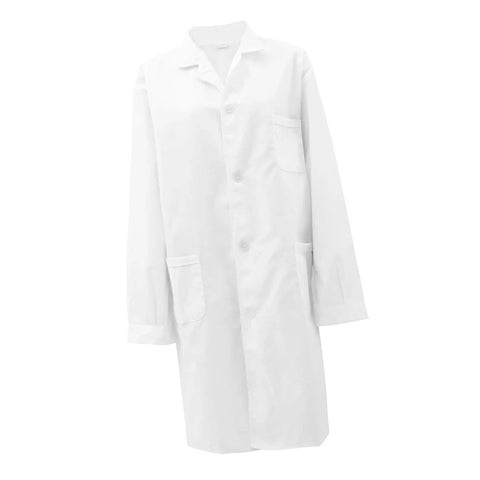 Mens Long Sleeve Lab Coat For Doctors And Medical Students Unisex Clinical Coat displayed on white background