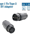 Top Shelf Plug And Play Type 1 To Type 2 EV Charger Adapter 32A Electric Vehicle Socket Converter SAE J1772 Connector Upgrade, black design.