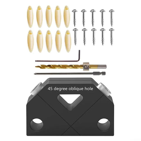 Top Tier 45 Degree Dowel Jig Wood Joinery Tool Aluminum Drill Guide For Furniture Crafts and Cabinet Assembly with angled hole locator kit