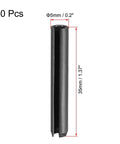 Slotted Spring Pin 5mm By 35mm Plain Finish 65Mn Roll Assortment Kit, 30 Pieces displayed with dimensions in mm and inches