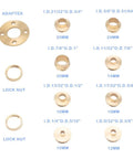 Premium 11 Pc Metric Router Guide Bushing Set Solid Brass Template Bushings: adapter and various sized bushings in brass.