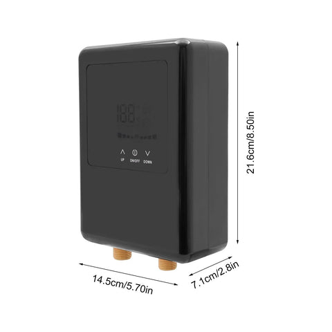 Instant Tankless Electric Water Heater 4500W Wall Mounted Digital Display with dimensions 21.6cm x 14.5cm x 7.1cm for hot water.