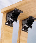 90 Degrees Self Locking Folding Hinge Anti Corrosion Invisible Connector for folding tables and furniture, silver metal, installed on wood