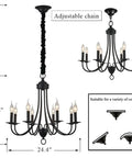 Black 8 Light Farmhouse Chandelier With Easy Installation For Dining Room And Kitchen Over Table Rustic Pendant Ceiling Light E12 Base