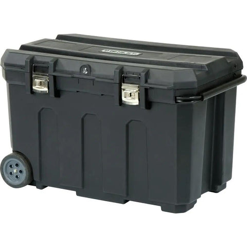 Mobile 50 Gallon Tool Box Chest With Pull Out Handle And Locking Latches Heavy Duty Steel Storage Organizer For Garage Workshop Or Job Site Wide Lid With Saw Grooves For Miter Saws