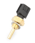 Coolant temperature sensor (ECT) with brass threaded body and black connector; close-up view.