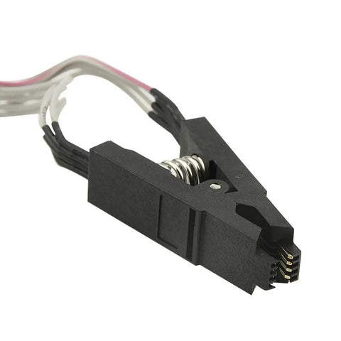 SOP8 To DIP8 Test Clip Kit For BIOS Chips with cables, close view of universal flash IC clip with 8 pin connector.