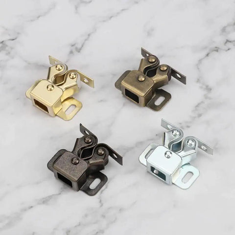 Four metal clips for RV Cabinet Door Catch With Double Roller Golden Latch Noise Reducing Soft Close Easy Install Keeps Doors Quiet And Secure