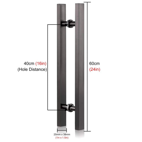 Beefy Matte Black Sliding Barn Door Pull Handle Kit With Install Tools For Wood And Glass Doors Easy Two Hole Mount Heavy Duty Front Door Push Pull Hardware 60 Cm Long shown front view