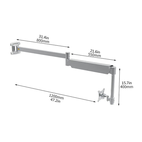 No Hassle Wall Mount Monitor Arm Straight Up Perfect For Your Gaming Office Setup Extra Long Gas Spring Mount dimensions image