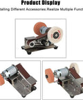 Stainless Steel Electric Belt Sander Grinder Machine With Adjustable Work Table Shockproof Feet For Abrasive Polishing Knife Making DIY Projects Versatile Desktop Polishing Tool shown from various angles with belt and wheels.