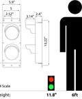 Heavy Duty Led Two Section Loading Dock Bay Traffic Light With Kick Ass Bright Red And Green Signals IP65 Weatherproof Aluminum Housing Easy Hook Up Design dimensions with figure for scale.