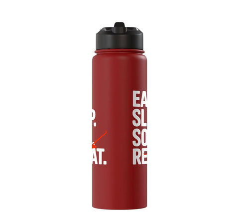 Glider Pilot Stainless Steel Insulated Water Bottle For Sailplane Enthusiasts in red, side view with black lid, text design visible.