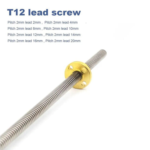 Lead Screw 12mm Diameter Stainless Steel 304 With Copper Nut For 3D Printers CNC Machines And Engraving Tools Multiple Lead Options