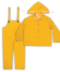 3 Piece Heavyweight PVC Rain Suit For Contractors, Detachable Hood, Adjustable Overalls, Yellow X Large, on white background