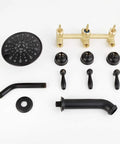 Matte Black 3 Handle Tub And Shower Faucet Set With 6 Spray Shower Head Solid Brass High Flow Waterfall Tub Filler Tub Spout And Trim Kit With Valve Easy Install Bathroom Mixer components on white background
