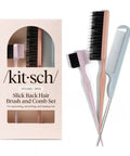 Detail And Define Hair Styling Kit With Pintail Comb Edge Brush And Teasing Tool For Slick Back Styles, packaging and tools set.