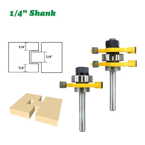 2 Piece Tongue And Groove Router Bit Set With 3/4 Inch Stock T Shape Design For Precision Wood Floor Joinery and craftwork projects with 1/4 inch shank