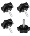 Four black star-shaped plastic hand knobs with M6 x 20mm threaded studs for umbrella base replacement.