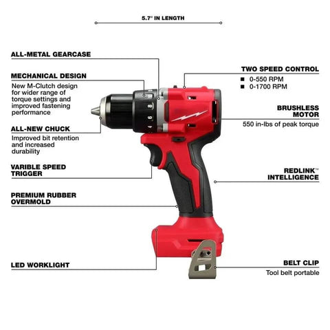 Heavy Duty Brushless Cordless Drill Driver Bare Tool Delivering Beast Mode Torque And Compact 18 Volt Build features labels detailing design and specifications.