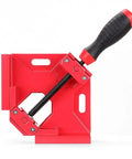 Premium Aluminum Single Handle Corner Clamp For Woodworking With Smooth Rotary Jaw And Dead Tight Grip For Easy Peasy Setup On Any Tight Fitting Cabinet Build, red clamp with handle.