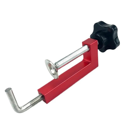 Heavy Duty Aluminum Quick Release Picture Frame Clamp With Right Angle Design And Rock Solid 600 Pound Grip Scratch Free Rubber Pads For No Sweat Woodworking Assembly Green, side view showing red and black color scheme.