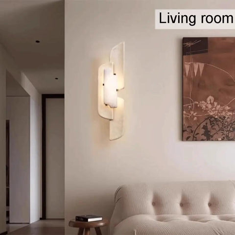 Marble Wall Lamp With Natural Stone Shade, Vintage Style Vanity Light For Bathroom, Kitchen, Living Room Or Porch, Hardwired Stone Sconce