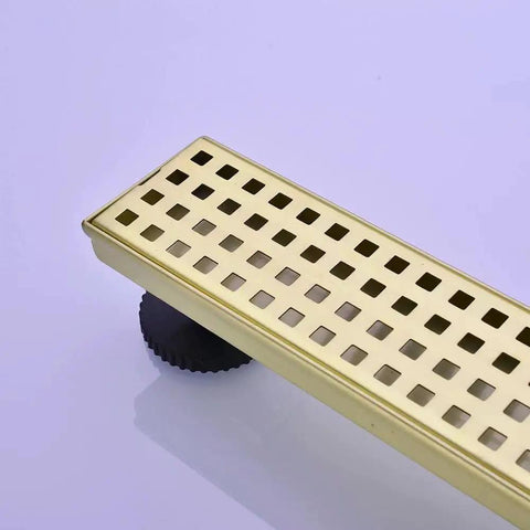 24 Inch Linear Shower Drain With Removable Cover Grid And Hair Catcher Brushed Gold Stainless Steel