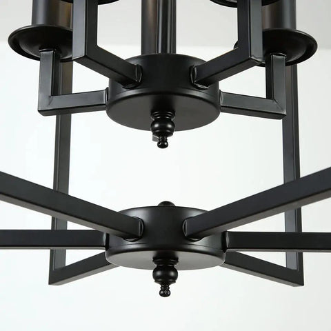 Close-up of black steel frame on Industrial Rustic Pendant Light Chandelier With Five Lights, Adjustable Height E12 Vintage Hanging Fixture