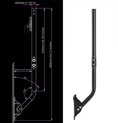 Adjustable Outdoor Antenna Mounting Pole With Universal J Pipe Mount diagram and image, 1.25 in diameter, 33.25 in length.