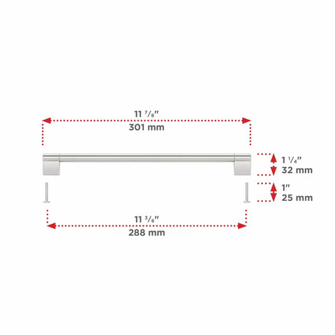 Diagram of Avellino Collection Slick Brushed Nickel Cabinet Handle 11 3 8 Inch Center To Center Bar Pull For Kitchen Cabinets