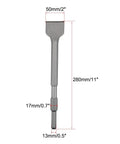Masonry scraping chisel with 50mm blade and hex shank, 280mm overall length.