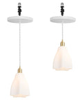 Kiven Instant Light Conversion Kit for 4/5/6inch Hole, 2-Light Glass Farmhouse Lighting with white shades and brass accents.