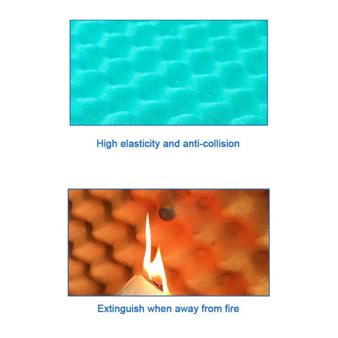 Real Deal Egg Crate Soundproof Foam Rolls 105 Sq Ft Noise Knocking Acoustic Wall Panels showing close-up texture and flame resistance.