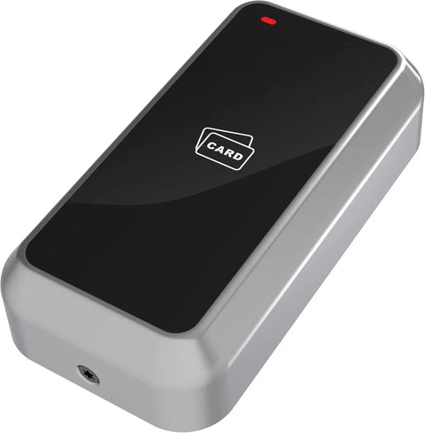 Wiegand Card Reader 125KHz RFID With 26 Bit Or 34 Bit Output Durable Metal Enclosure For Door Access Control Systems Built To Play Nice With Access Controllers Panels And Master Controllers, front view.