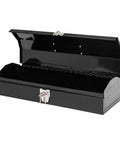 Rugged Hip Roof Portable Steel Tool Box with Metal Latch Closure, 16.7 Inch L x 6.9 Inch W x 4.9 Inch H, Black Finish, open lid