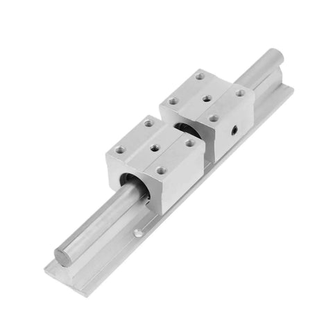 Get The Smoothest High Precision Linear Guide Rail Kit With 2 Pcs SBR12 Shafts And Four Sbr 12uu Bearing Slider Blocks For Your CNC Maker Or 3D Printer Build That Flows Like Butter Without Any Stick Slip Glitch.. close-up of SBR12 linear rail with two bearing blocks