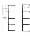 Industrial Wall Mount Pipe Shelves Kit 5 Tier Black Open Shelving Brackets dimensions: 56 inch tall, 12 inch deep, 3/4 inch pipe