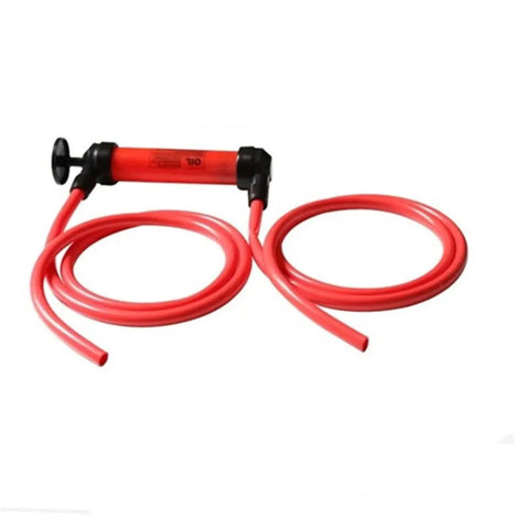 Portable Manual Fluid Transfer Pump Siphon For Boats, Lawn Equipment, Generators And Emergency Vehicle Use, Easy Fast Liquid Transfer, Grab-And-Go Hand Pump For Water And Fuels, red plastic hand siphon pump with hoses