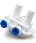 OEM Water Filter Base 242009601 Replacement Part For Refrigerator Filtration System White with dual protruding connectors