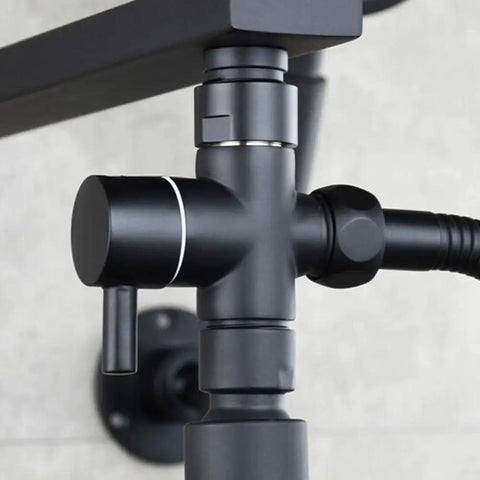 Super Tough 3 Way Shower Diverter Valve With Solid Brass Build And Seamless 1 Inlet To 2 Outlet Switching featuring sleek black finish and lever control.