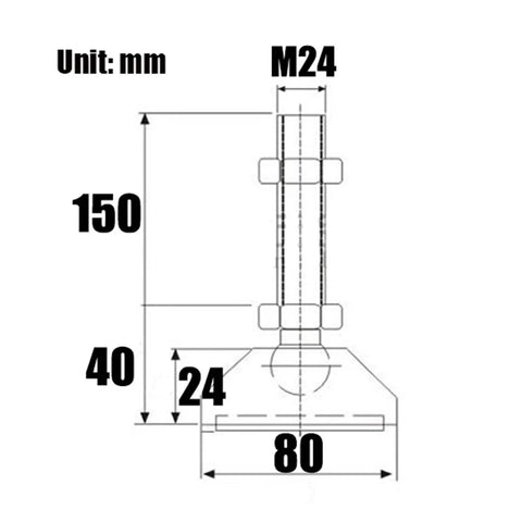 Top Notch Built Different Adjustable Furniture Leveling Feet With Bully Proof Nylon Cup Base Universal Threaded Rods For Cabinets Dryers Tables Self Leveling Mount Six Piece Set diagram with dimensions in mm.