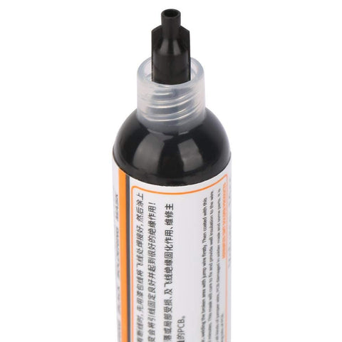 Close-up of a black ink tube from Light Curing Solder Mask Ink Set For DIY Friendly PCB Repair And Insulation, BGA Solder Resist Ink In Black And Green