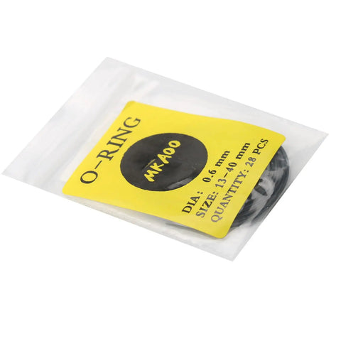 Watch Back Cover Seal Ring Set Waterproof O Ring Gasket 0.6mm Elastic Rubber Black packaging with product details visible