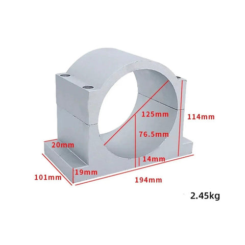 Heavy Duty CNC Spindle Motor Clamp Bracket Fixture With Secure Locking Design For Precision Machining And High Stability Reducing Vibration Noise On Any Shop Floor Build To Last Tough, aluminum, 125mm diameter, 194mm length.