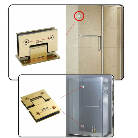 Brushed Gold Glass Door Clip Clamp And Hinge For 8 To 12mm Toughened Glass Stainless Steel 304 Hardware installed on shower door