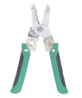 No Sweat Heavy Duty Spring Loaded Wire Stripper Multifunctional Terminal Crimping Tool With Rugged Stainless Steel Construction For Electricians, green grip.
